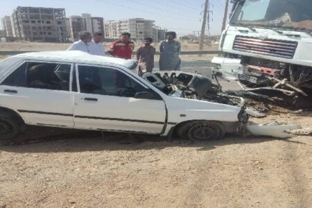 دو مجروح براثر تصادف پراید و تریلی